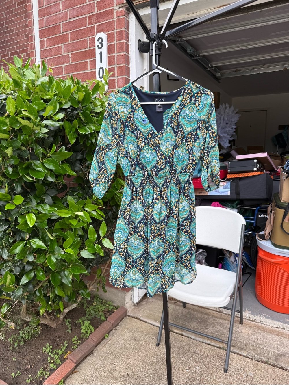 Enfocus Studio Teal and Black Paisley V-Neck Dress